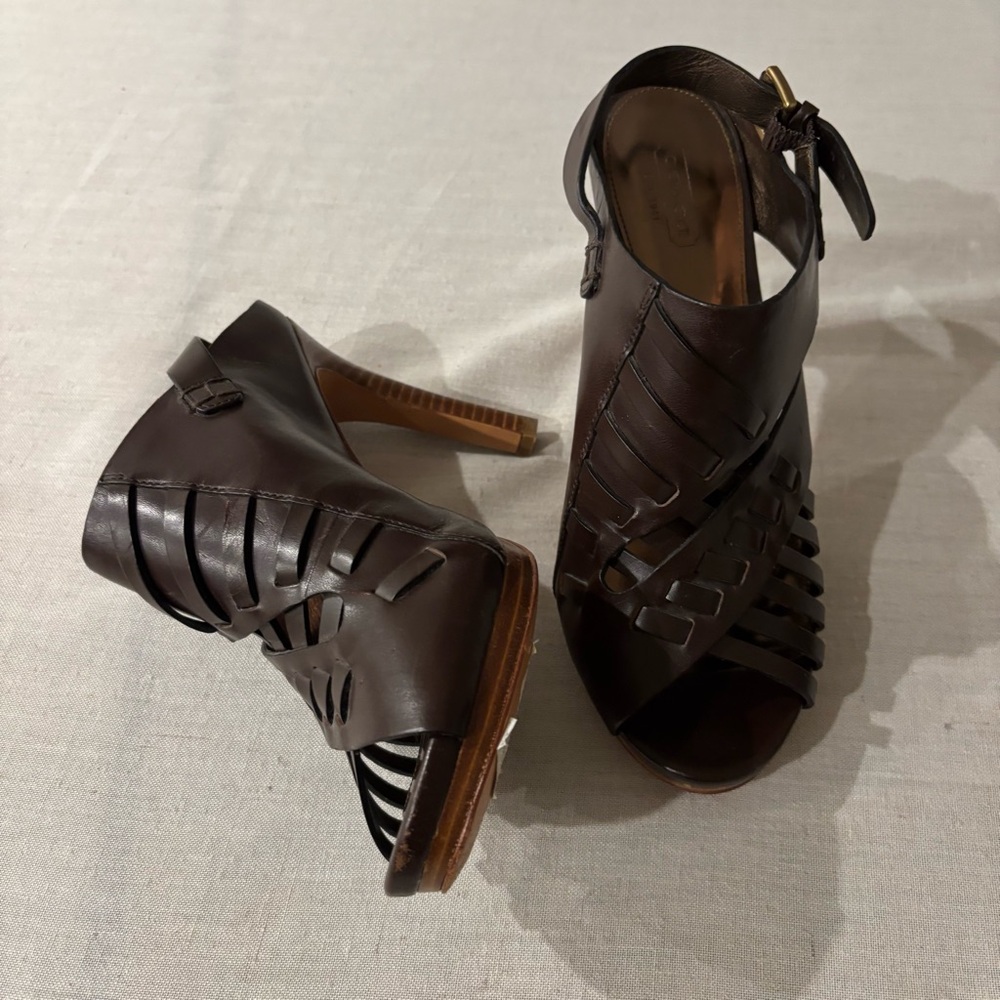 Coach Bessy Brown Leather Platform Heel Sandals Size 9.5B | A3199 - Picture 5 of 10